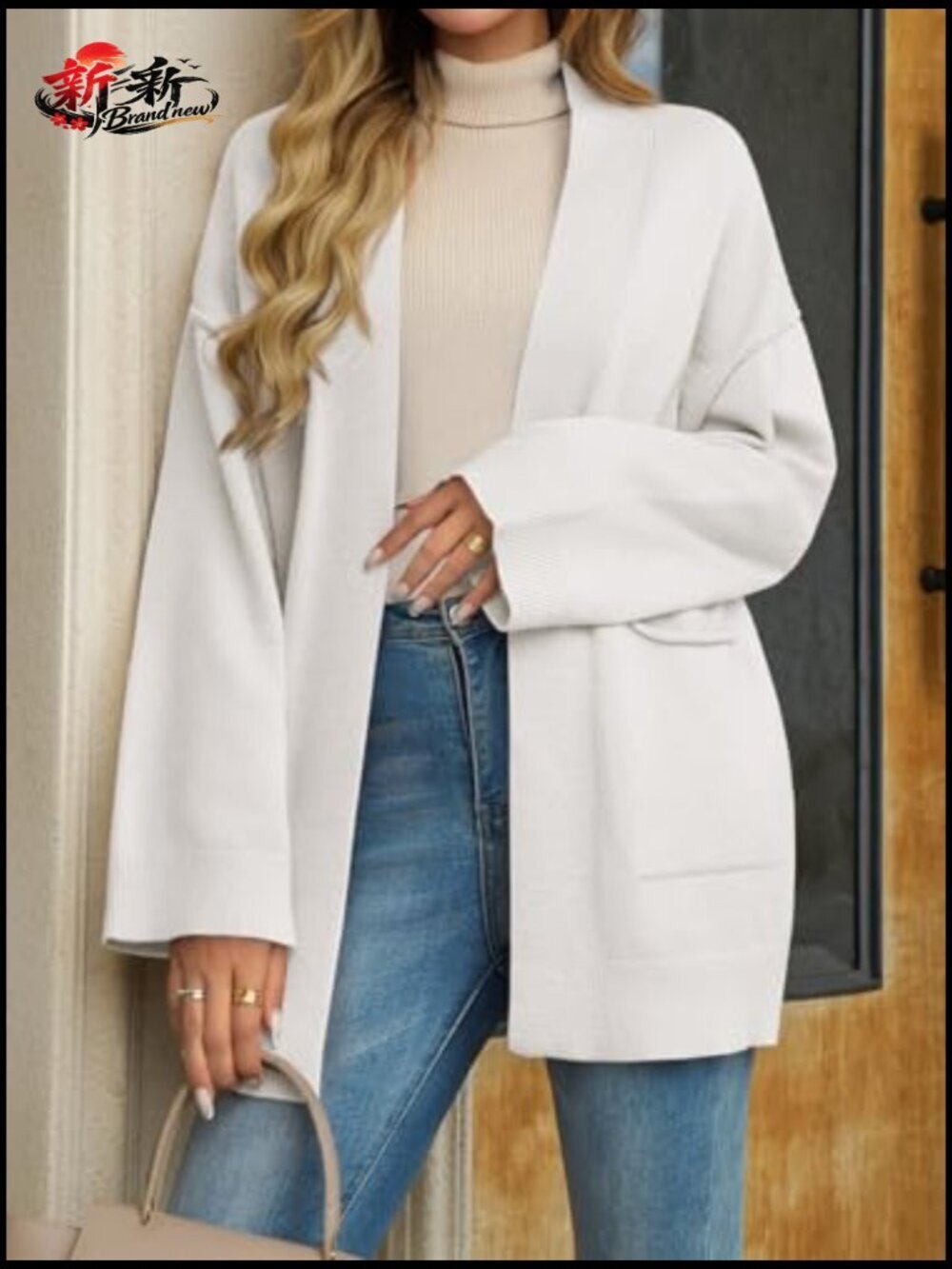 Oversized Open Front Cardigan Shawl with Pockets Long Sleeve Knit Sweater - Picture 4 of 7